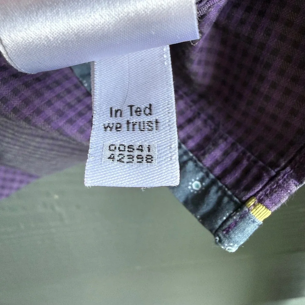 Ted Baker London Purple Check Dress Shirt 100% Cotton Button Front Size 4